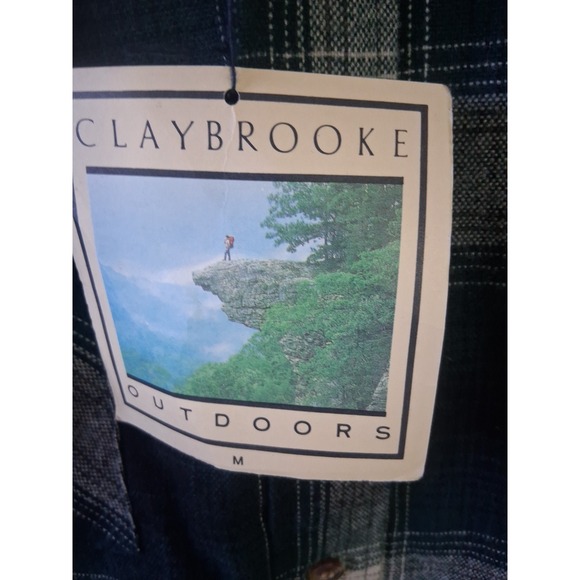 Vintage 90s Flannel Shirt Men M Plaid Blue Green Acrylic Claybrooke Outdoors NWT - Picture 3 of 5